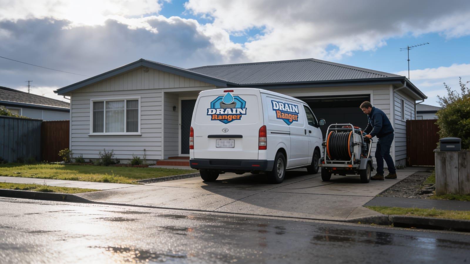 Drain Ranger van outside an Auckland home